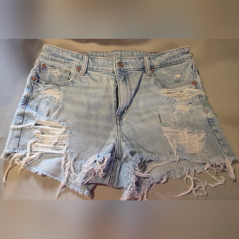 American Eagle Outfitters Light Blue Distressed Denim Shorts